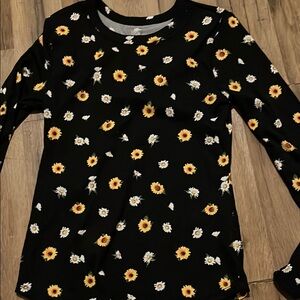 Wonder Nation Black Long Sleeve Top with Sunflower Print